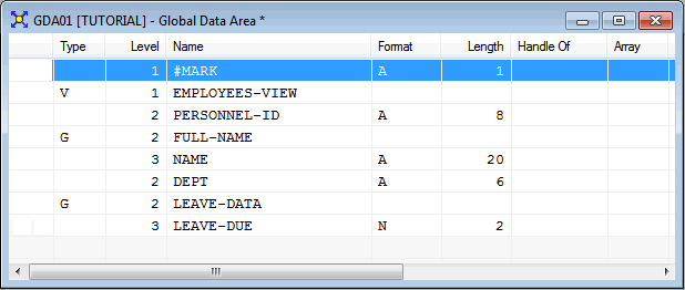 A populated Global data area.