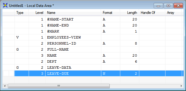 The now populated Local data area.