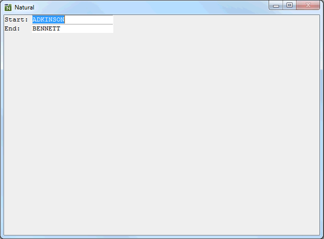 The Output showing 'Start: ADKINSON'         and 'End:BENNETT'