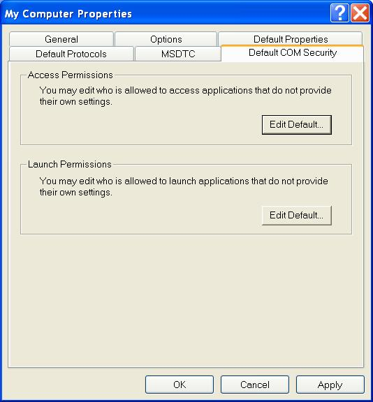 My Computer Properties >  Default COM Security