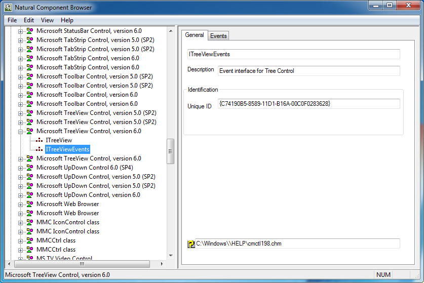 Natural Component Browser - ITreeViewEvents description         and ID