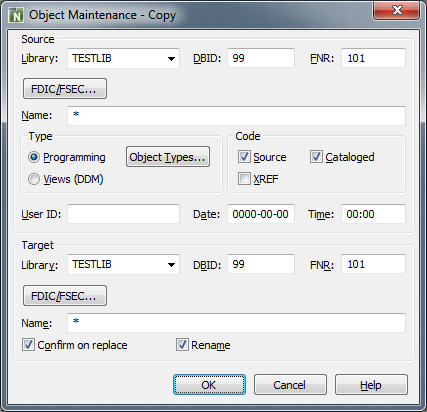 The Object Maintenance dialog box showing the Copy option.