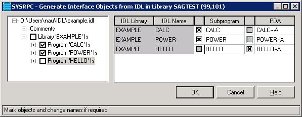 Generate Interface Objects from IDL -                 Selection list