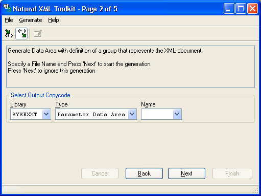 Natural XML           Toolkit 2/5 - Generate Natural Data Area: Selecting Output Copycode