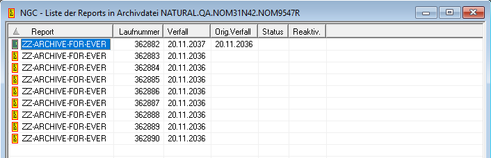 Liste der Reports in Archivdatei