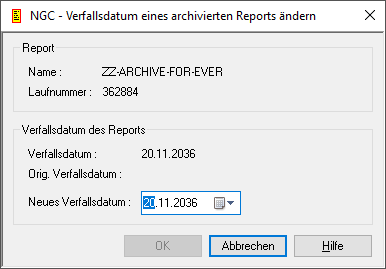 Verfallsdatum eines archivierten Reports ändern