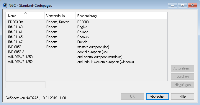 Standard-Codepages anzeigen