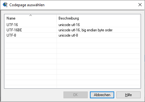 Codepage ausw&auml;hlen