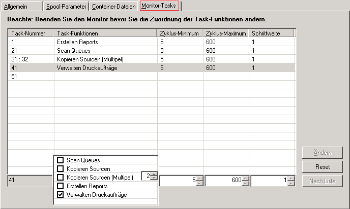 Monitor-Standardwerte, Monitor-Tasks, &Auml;ndern