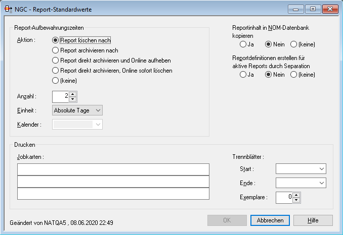 Report Standardwerte