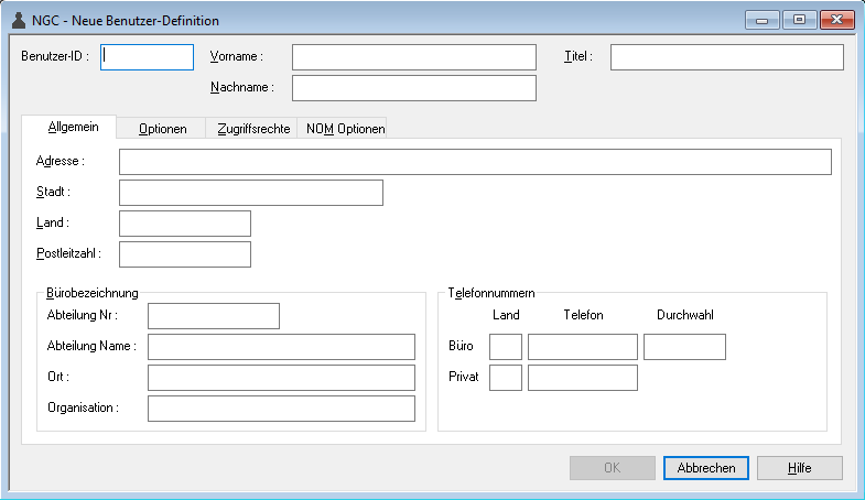 Neue Benutzer-Definition