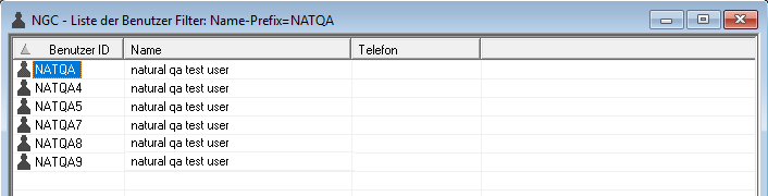 Liste der Benutzer, gefiltert
