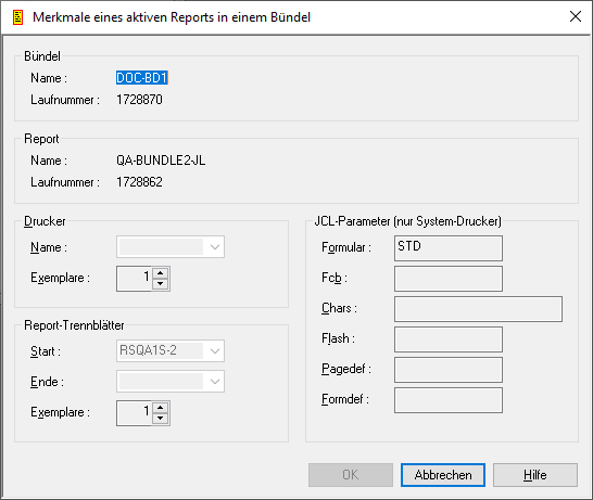 Merkmale eines aktiven Reports in einem B&uuml;ndel