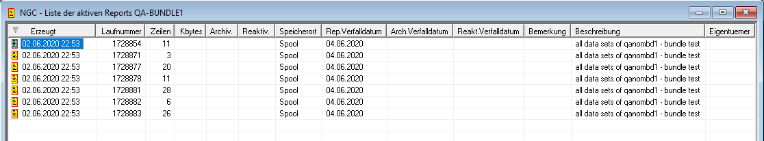 Liste der aktiven Reports