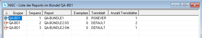 Liste der Reports im Bündel