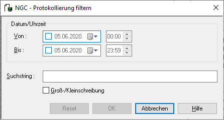 Protokollierung filtern, Monitor