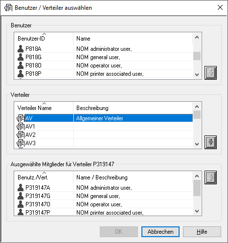 Benutzer / Verteiler auswählen