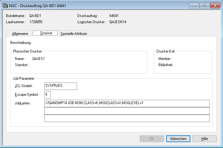 Druckauftrag (&auml;ndern), Register "Drucker"