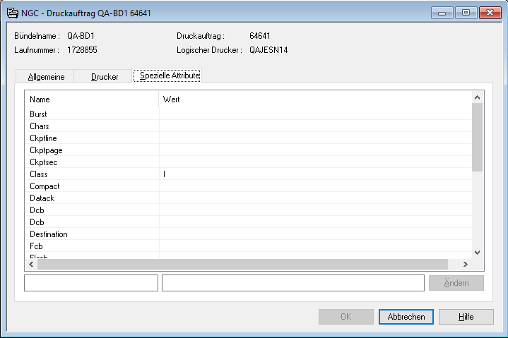 Druckauftrag (&auml;ndern), Register "Spezielle Attribute"