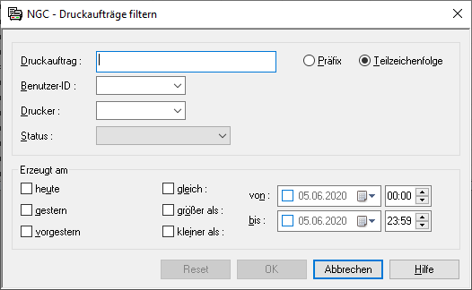 Druckauftr&auml;ge filtern