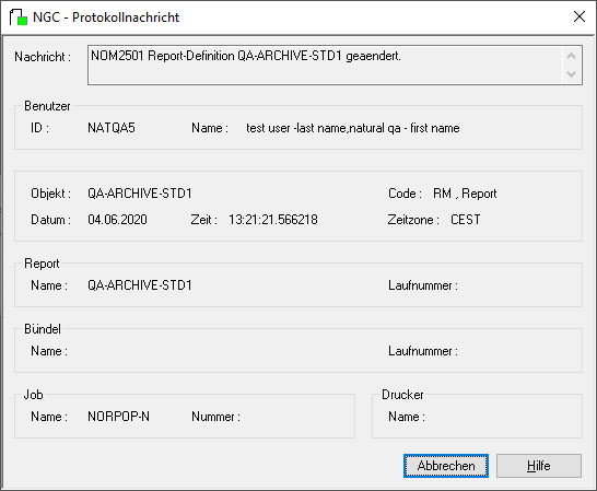 Protokollnachricht, Report