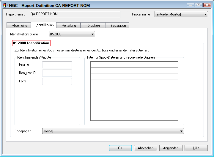 Neuer Report - BS2000 Identifikation