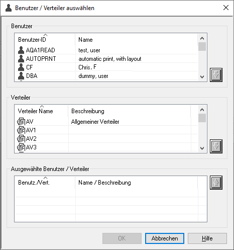 Benutzer / Verteiler ausw&auml;hlen