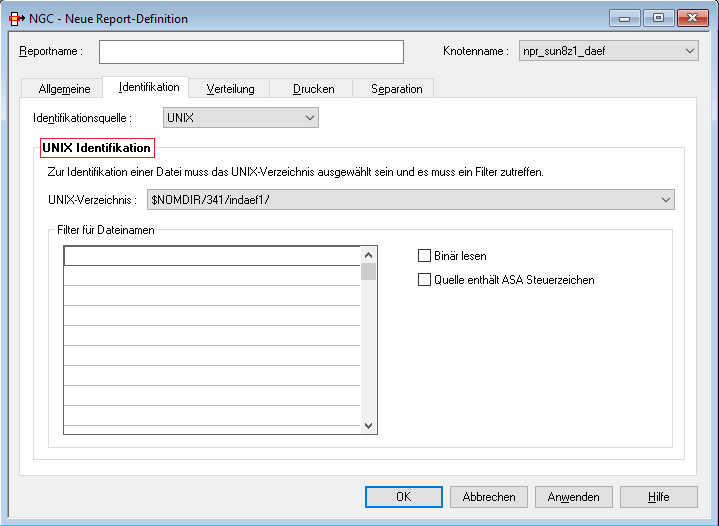 Neuer Report - UNIX Identifikation