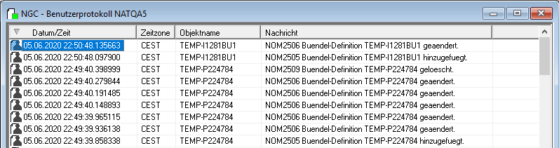 Protokollierung filtern (Benutzer)