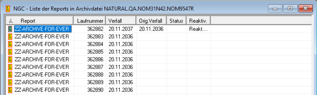 Liste der Reports in Archivdatei