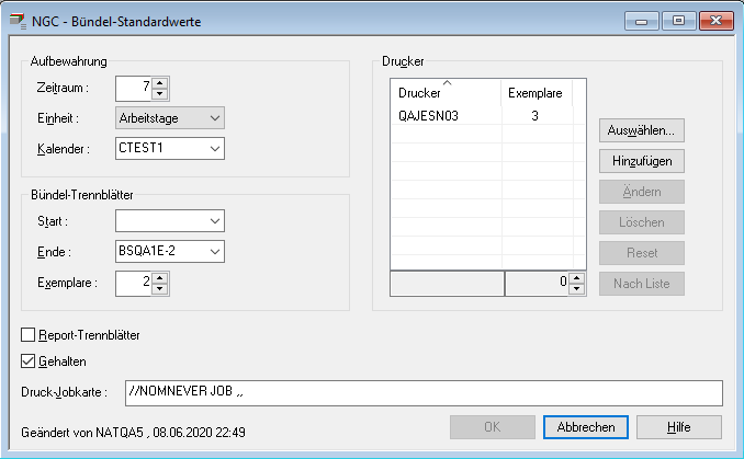 B&uuml;ndel-Standardwerte