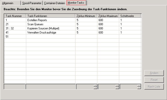 Monitor-Standardwerte, Monitor-Tasks