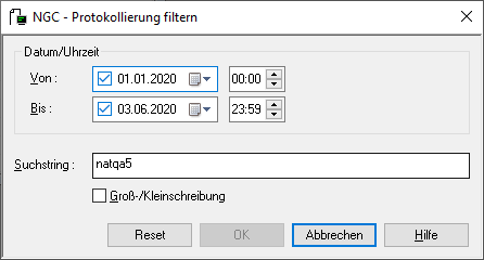 Protokollierung filtern, Monitor