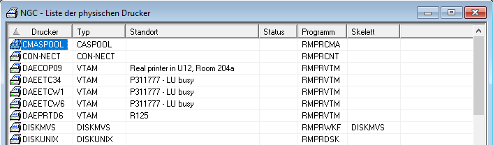 Liste der physischen Drucker