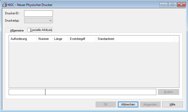 Neuer physischer Drucker, spez. Attribute