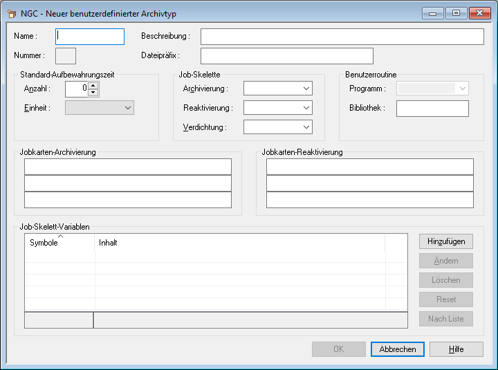 Neuer benutzerdefinierter Archivtyp