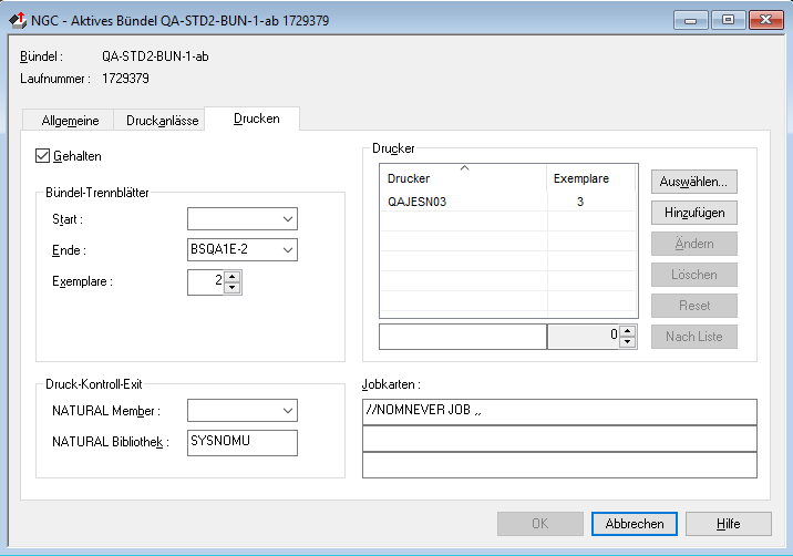 Aktives Bündel, Register"Drucken"