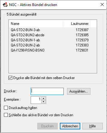 Aktive Bündel drucken