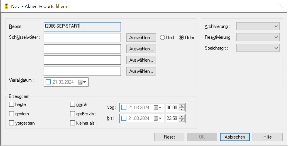 Aktive Reports filtern