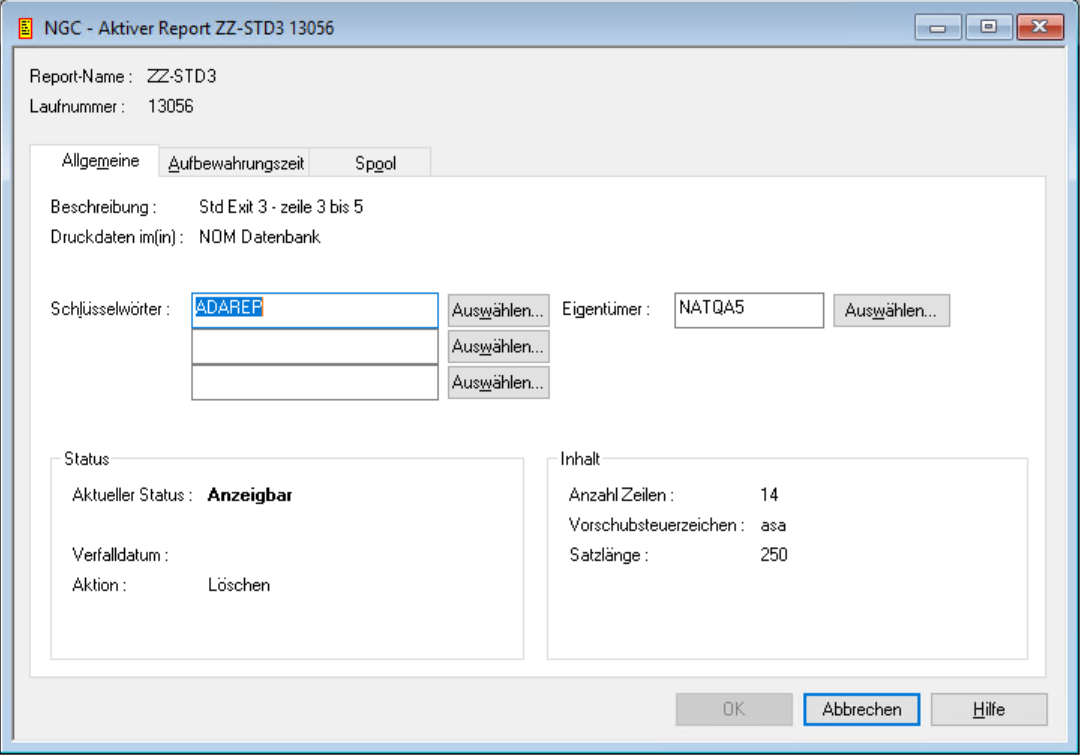 Aktiver Report, &auml;ndern