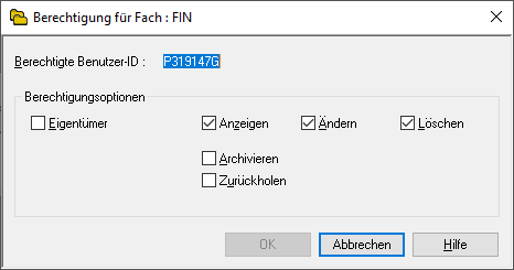 Definition einer Berechtigung - Fach