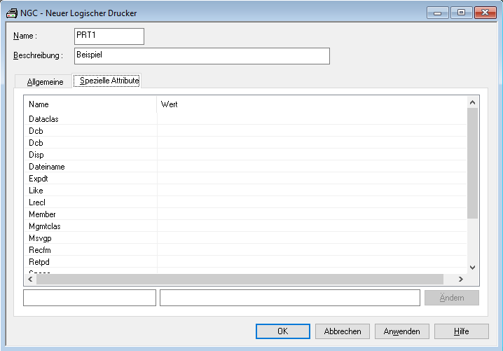 Neuer logischer Drucker, Spezielle Attribute
