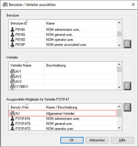 Benutzer / Verteiler auswählen