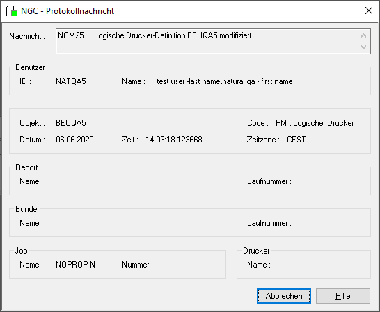 Protokollnachricht (Drucker)