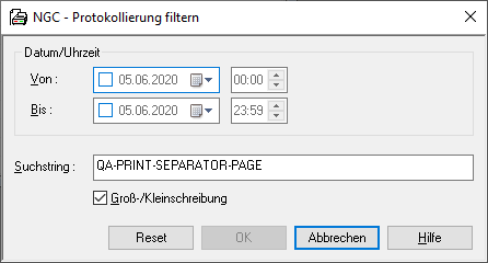 Protokollierung filtern, Druckauftragsprotokoll