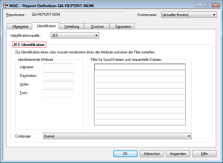 Neuer Report - JES Identifikation