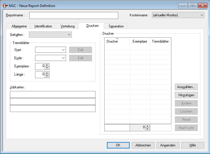 Neuer Report - Angaben zum Drucken
