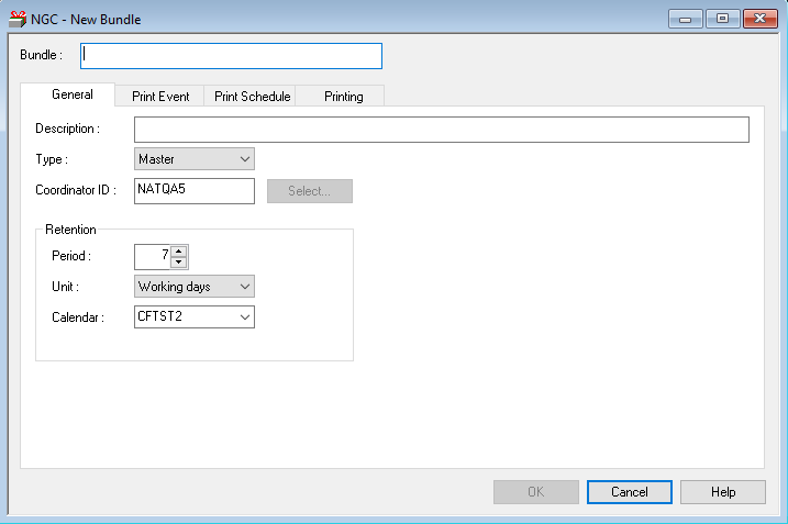 New Bundle - General Attributes dialog
