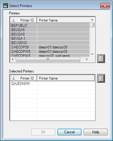 Select Printers dialog