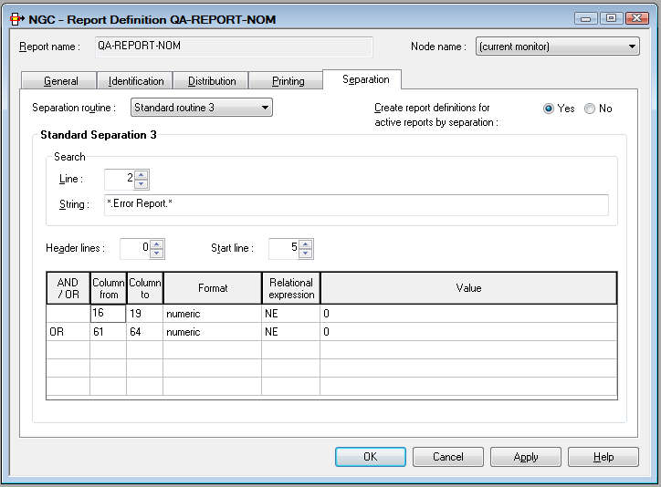 Example of Standard Separation 3 - Natural CATALL Report